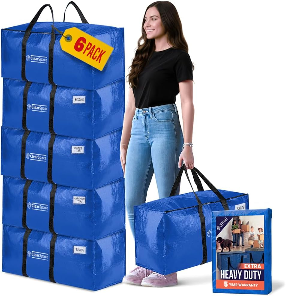 8-Pack Heavy Duty Moving Bags - 600D Fabric, Water-Resistant, Zippered (Blue)