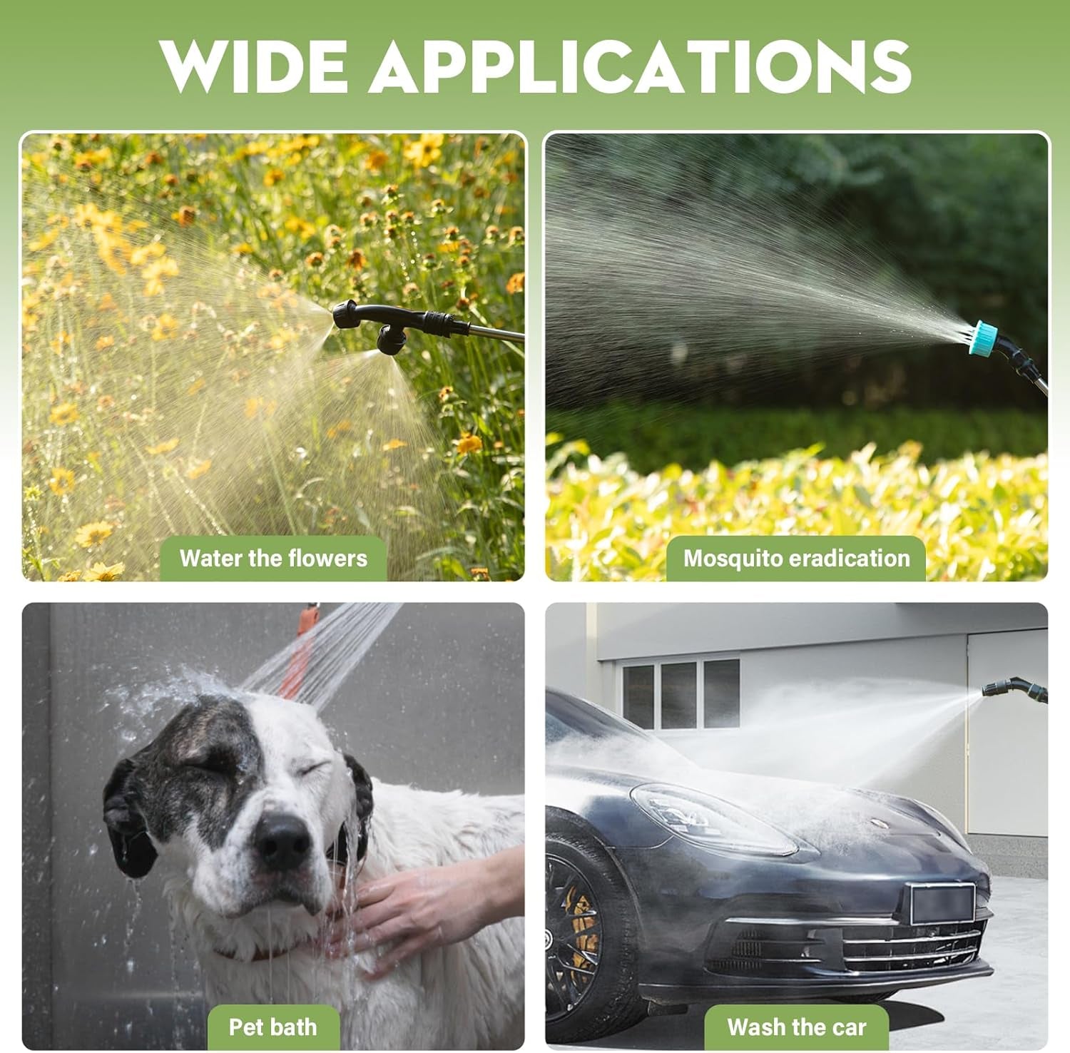 2-Gal Cordless Garden Sprayer - 4 Nozzles, Retractable Wand, 5H Runtime