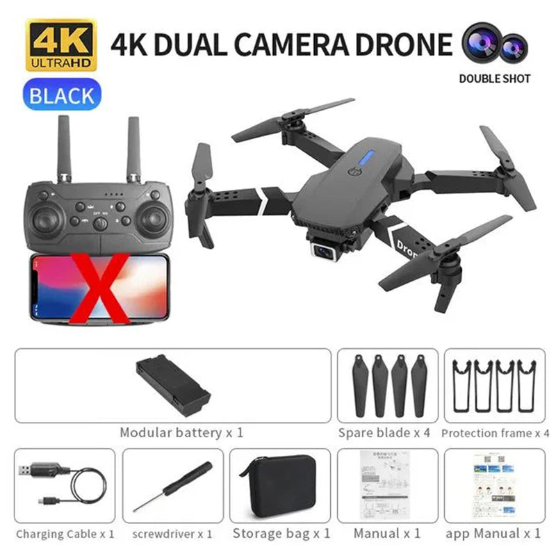SkyVue Pro™ 2025 "4K FPV Drone with WiFi Live Feed – Foldable, Altitude Hold, 100m Range (E88 Pro Model)