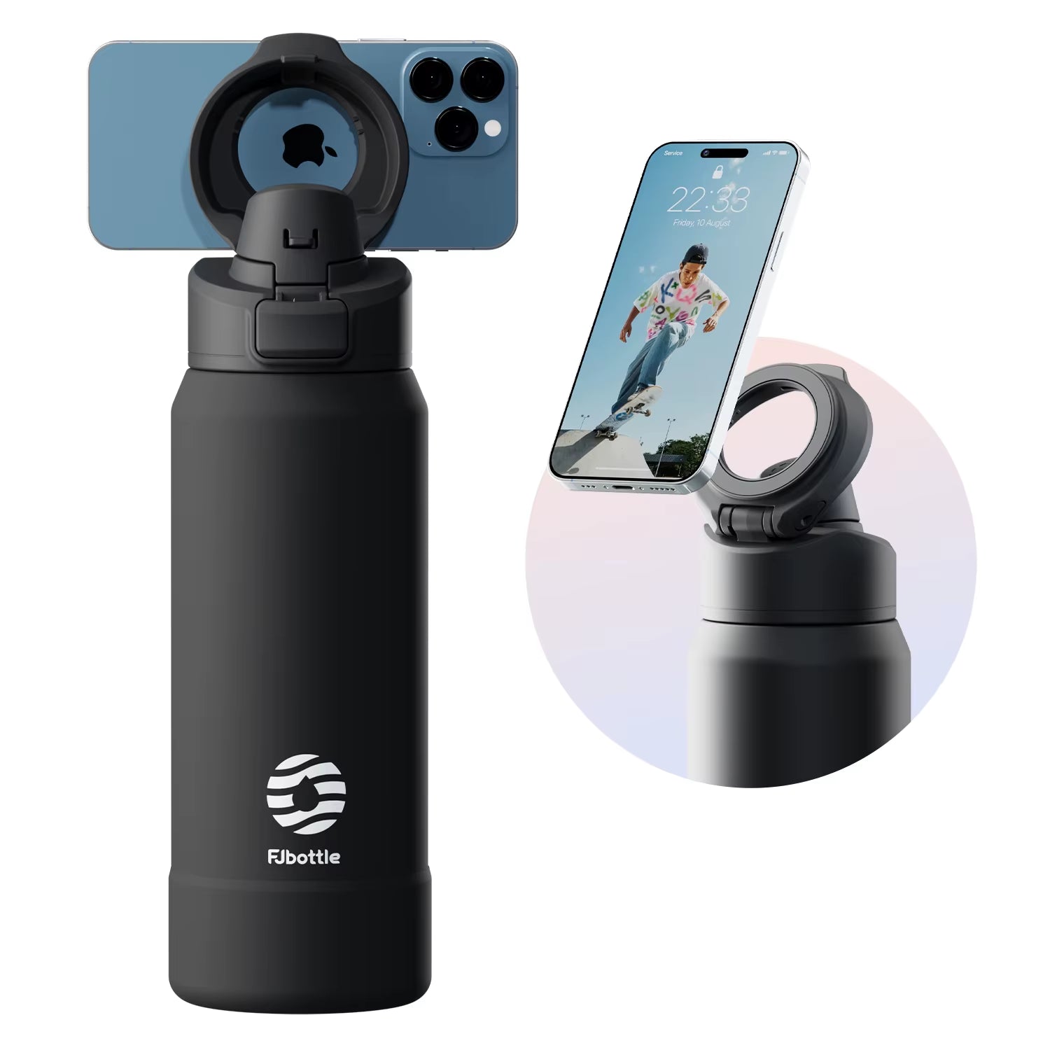 PhoneSip™ Magnetic Water Bottle - Double-Wall Vacuum Stainless Steel with Anti-Slip Phone Mount