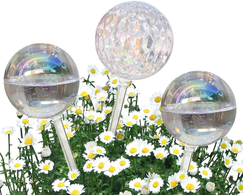 2-Pack Glass Watering Globes - 17oz, 2-Week Self-Watering for Plants (Iridescent