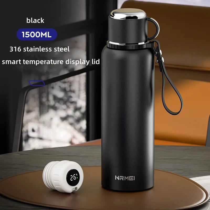 ThermoGuard Pro™ 2L Smart Water Bottle - 316 Stainless Steel Vacuum Flask with Temperature Display & Detachable Cup