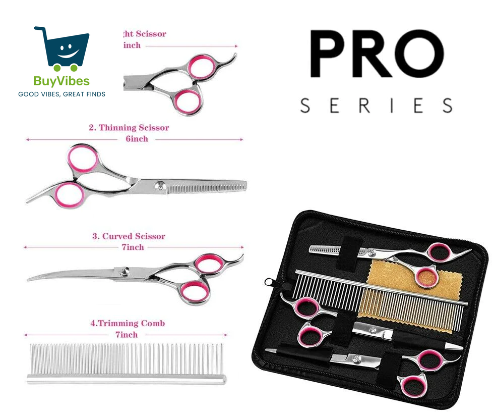 FurSculpt Pro™  - Precision Stainless Steel Shears – Straight, Curved & Thinning Blades for Show-Ready Grooming